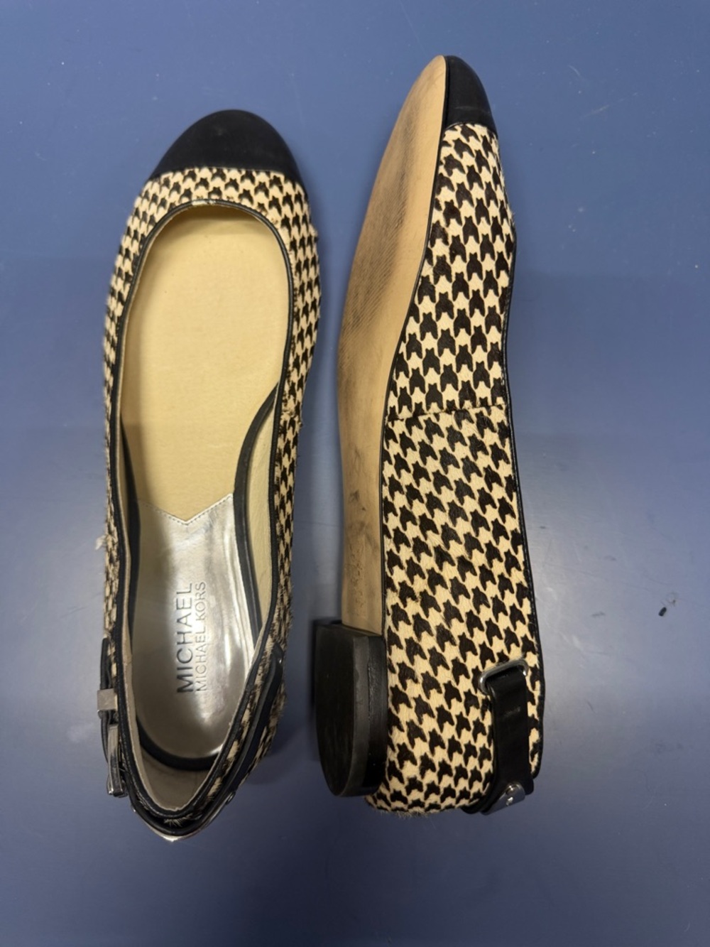 Michael Kors Black & Cream Houndstooth Ballet Flats with Black Toe